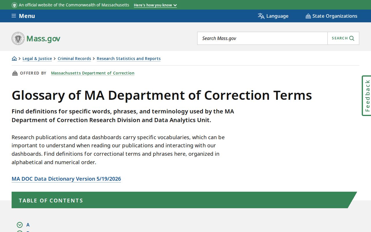 Massachusetts inmate release date terms in the MA DOC glossary