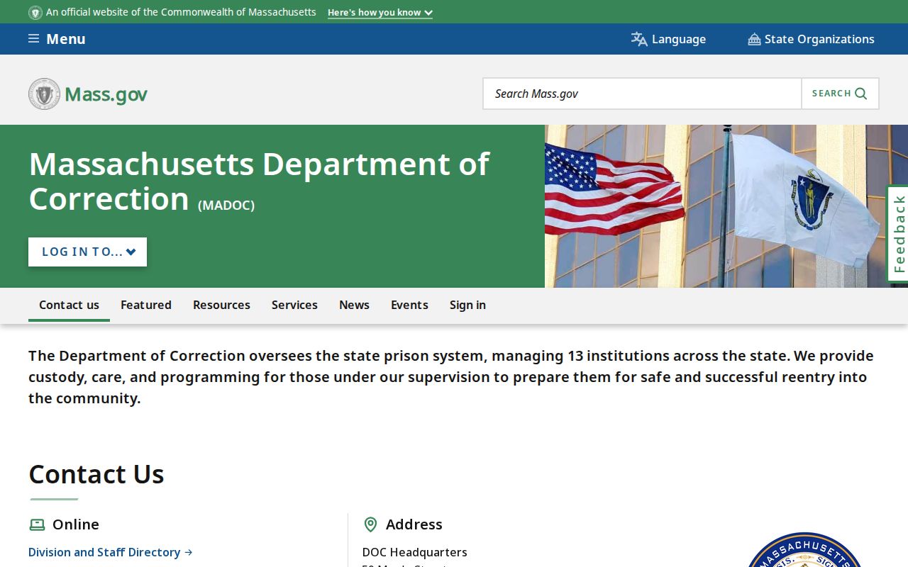Massachusetts Department of Correction source for state-prison release records