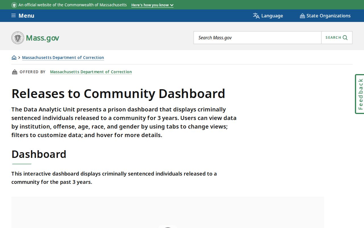Massachusetts MA DOC release records dashboard for community releases