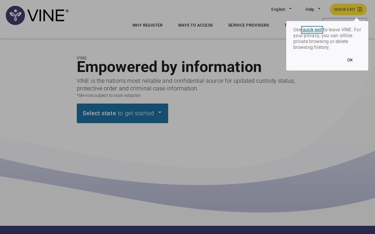 VINELink portal used for the Massachusetts MA DOC present-custody check